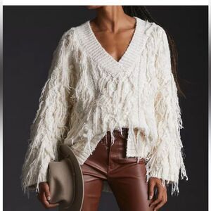 By Anthropologie Fringed Pullover Sweater size Small